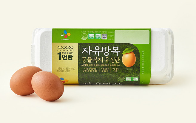CJ 동물복지 인증 자유방목 유정란 1번란 520g, 1개, 10구