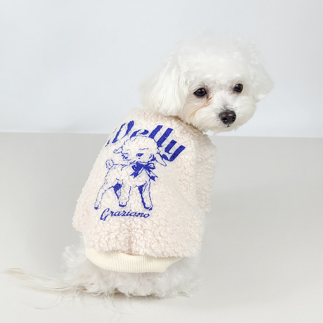 그루밍독 강아지 뽀글이 양 맨투맨 티셔츠, 아이보리, 1개