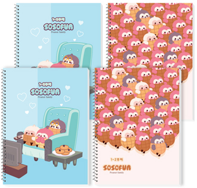 다다 소소펀 어린이 초등 1-2무제 스프링 유선노트, 랜덤발송, 4개