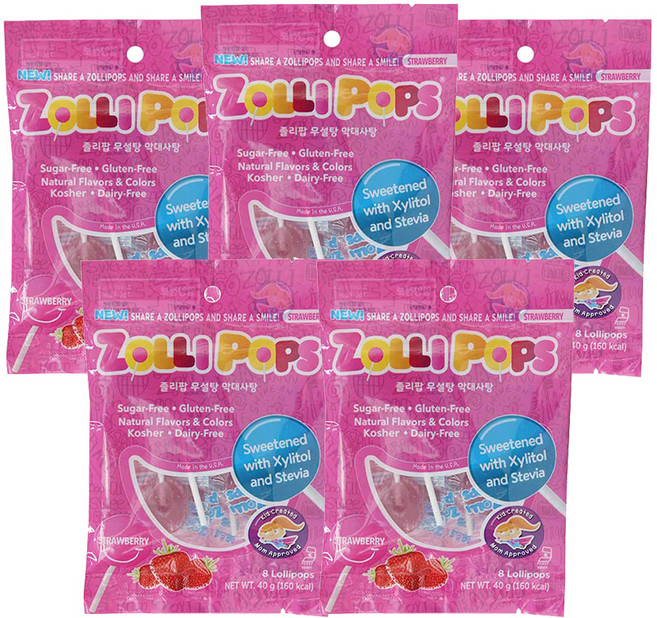 졸리팝 무설탕 막대사탕 딸기맛, 40g, 5개