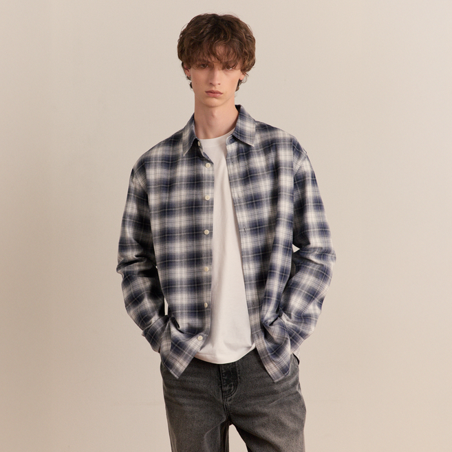 마인드브릿지 남성용 체크 세미 오버핏 면 셔츠 MZWS6151