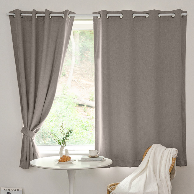 더자리 아일렛형 프리미엄 암막커튼 2p + 커튼봉 + 커튼끈 2p + 후사고리 2p 세트 작은창