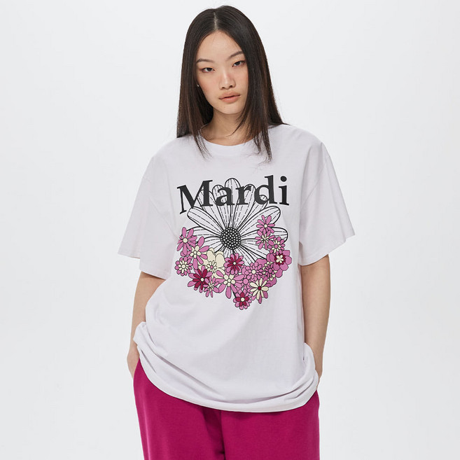 Mardi Mercredi 男女通用 花朵 JARDIN VVD 棉質T恤, 白黑色