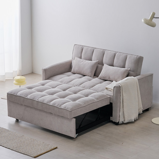 도모디자인 리티아 패브릭 확장형 소파베드 + 쿠션 2p 세트 방문설치, 아이보리