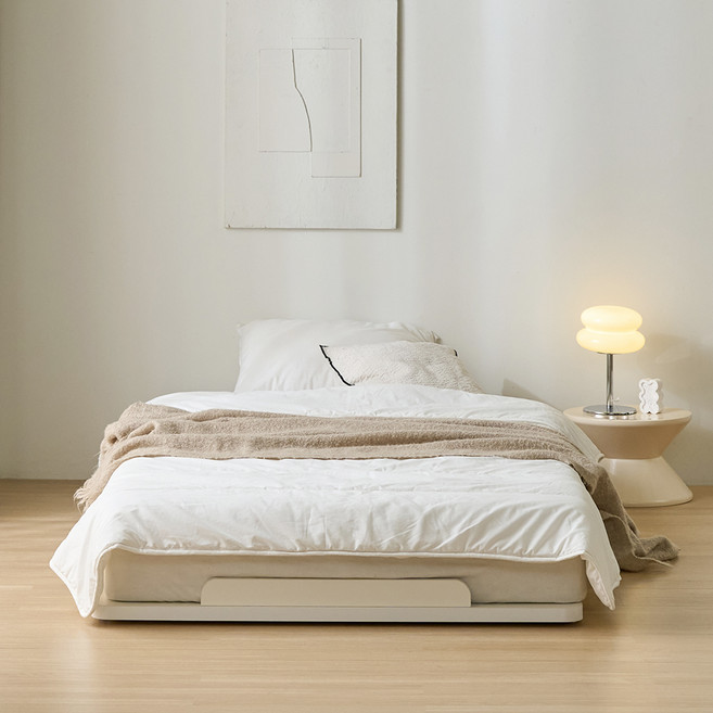 우아미 코엔 저상형 침대 프레임 + 독립 매트리스 세트 방문설치, 아이보리(프레임), 단일 색상(매트리스)