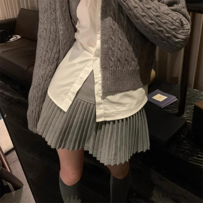 피어니스트 플리츠 심플 주름 밴딩 미니 스커트
