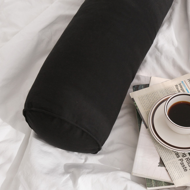 포홈 핸드메이드 모카린넨 원형 바디필로우 커버 솜미포함, 잉크블랙