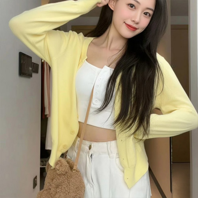 PARADAISO 女款基本日常柔軟觸感圓領針織開襟衫