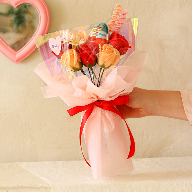 센트바스켓 샤인블링 킨더조이 비누꽃 꽃다발, 레드