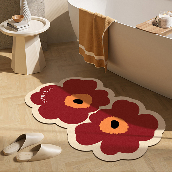 사인포스트 예쁜 현관매트, 체리레드 플라워