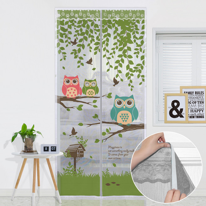 다샵 현관용 방문 자석 벨크로 부착형 모기장, 숲속부엉이