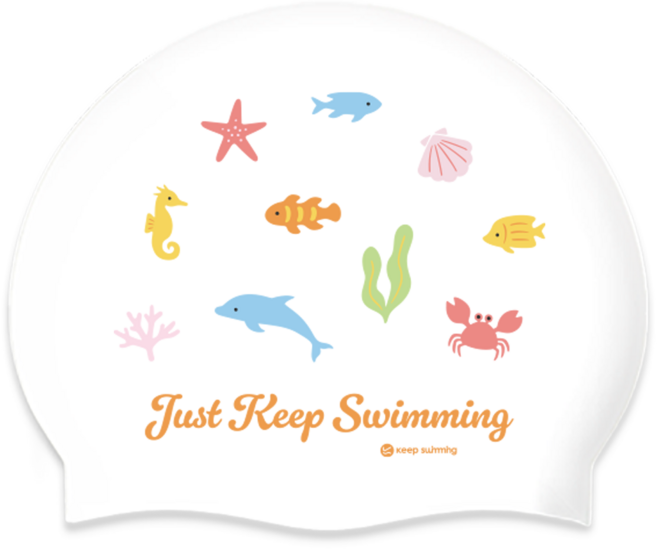 KeepSwimming 矽膠海洋世界生存兒童泳帽, 白色, 1個