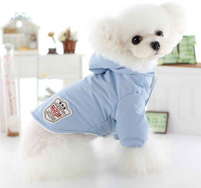 파스텔펫 반려동물 와펜 포인트 털안감 패딩, 블루