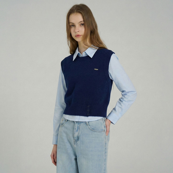 에이비플러스 여성용 니트 베스트 + 셔츠 레이어드 세트 LSA5MB49