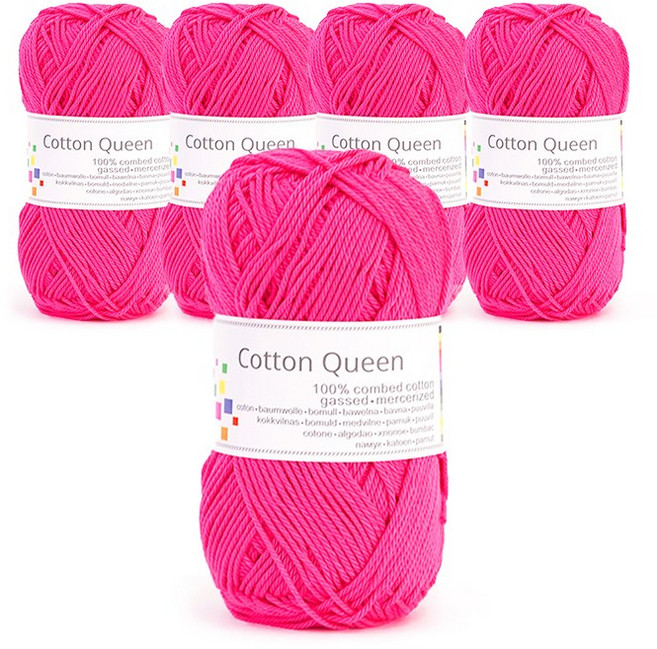 쎄비 코튼 퀸 뜨개실 50g x 5p, 35 형광 핑크, 5개