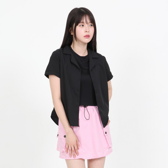 Elsso 女款日常簡約翻領短袖襯衫