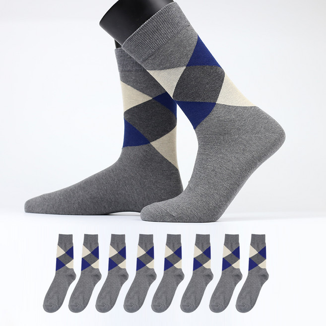 이지레그 남성용 긴목 아가일 정장 신사양말 8켤레