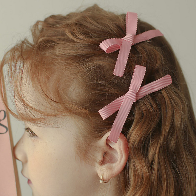 럭키밤비네 미니리본 헤어 집게핀 2p