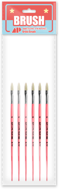 어썸페인팅 FILBERT 유화 평붓 돈모, 6개, 2호