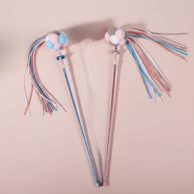 씨엠원 간편한 고양이 용품 장난감 낚싯대 35cm x 2종 세트, 블루, 핑크, 1세트