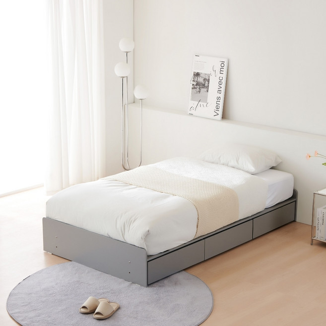 동서가구 오즈 무헤드 1단 3서랍 수납침대 프레임 단품 방문설치, 그레이