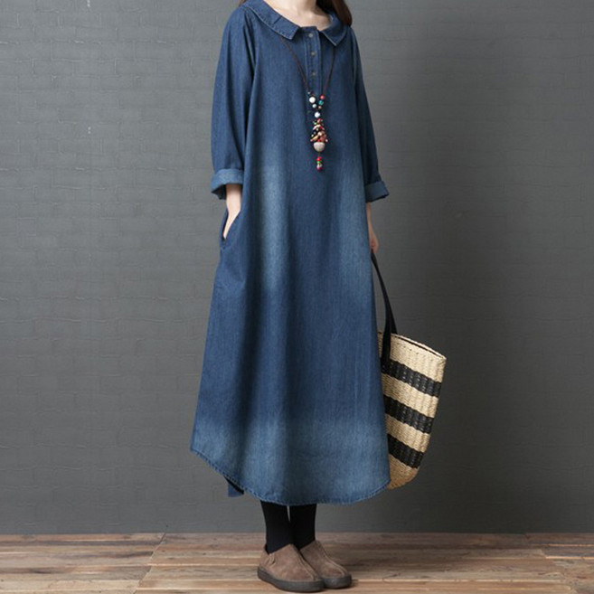 Queenis 女款日常半排扣牛仔襯衫洋裝