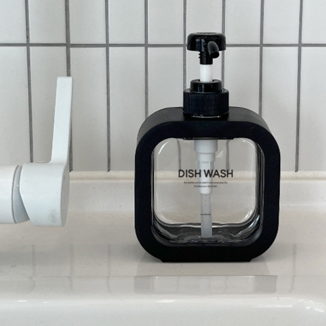 뉴앤룩 커버 슬림 젤타입 주방세제 디스펜서 리필용기 300ml + 디시워시 라벨 세트, 블랙, 1세트