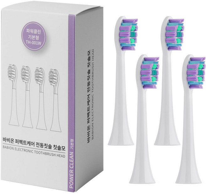 바비온 퍼펙트케어 음파 전동칫솔모 파워클린 화이트 4p, 1세트