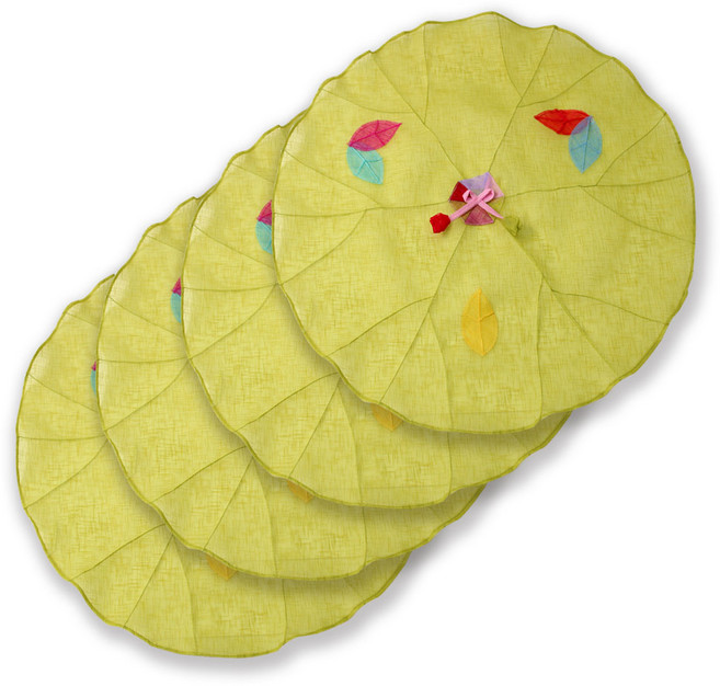 해피툴 나뭇잎 모시 조각 밥상보 옐로우, 4개