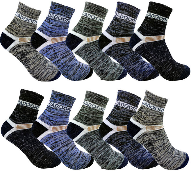 DADOORI 男士雙層加厚緩震短筒登山襪 10雙組, 黑色、棕色、綠色、藍色、海軍藍, 1組
