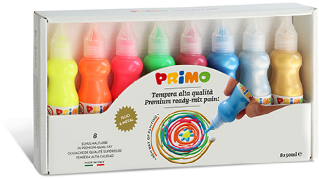 PRiMO 종이나라 템페라 물감 형광 매탈 물감 8p, 400ml, 8색