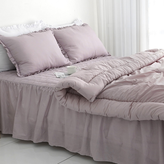 스코홈 순면 코튼소울 차렵이불 + 누빔 침대 스커트 + 베개 커버 세트