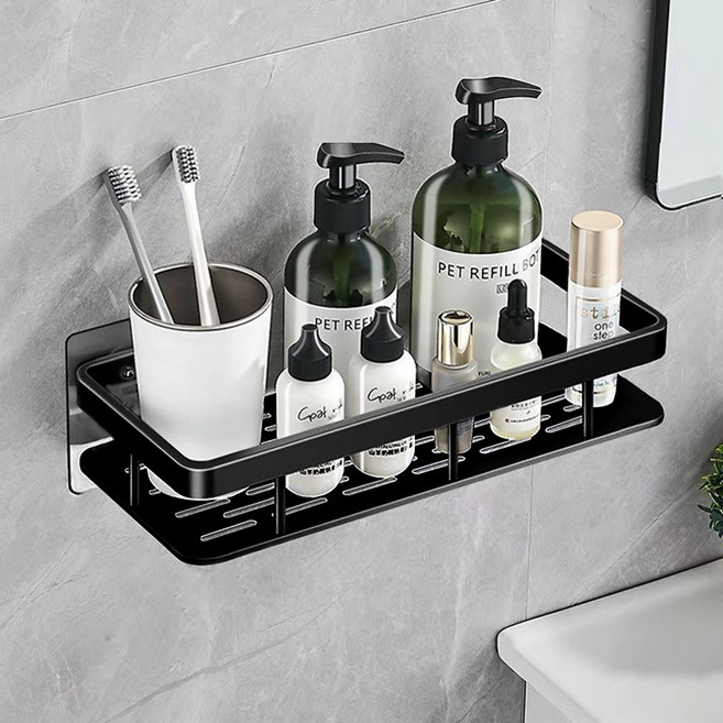 고씨네 깔끔한 다용도 일자 무타공 욕실선반, 블랙, 1개