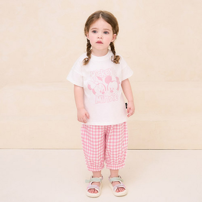 밀크마일 아동용 통기성 디즈니 미키 미니마우스 체크 상하복 세트
