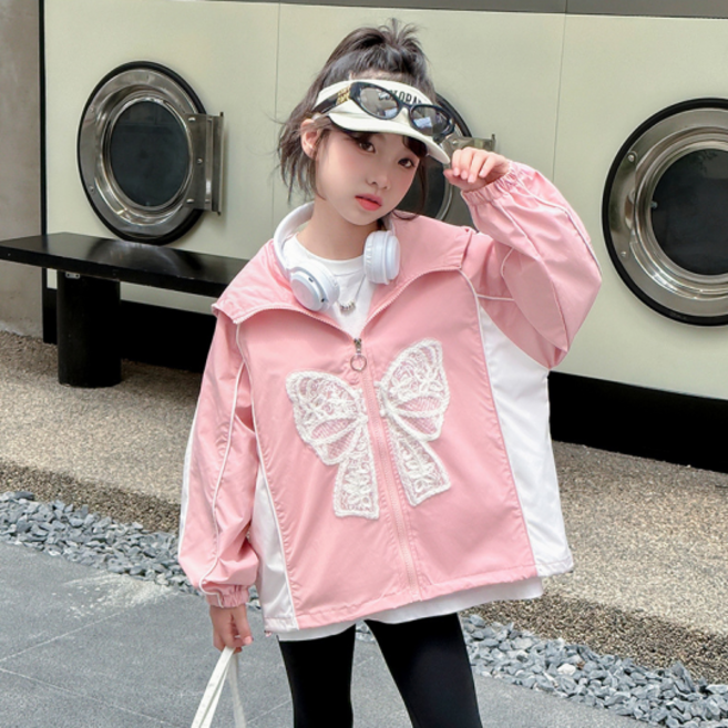 오렌지다몸 여아용 미들 리본 배색 후드 바람막이