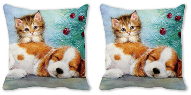 크리스마스 그림 러블리 강아지 고양이 쿠션커버 2p