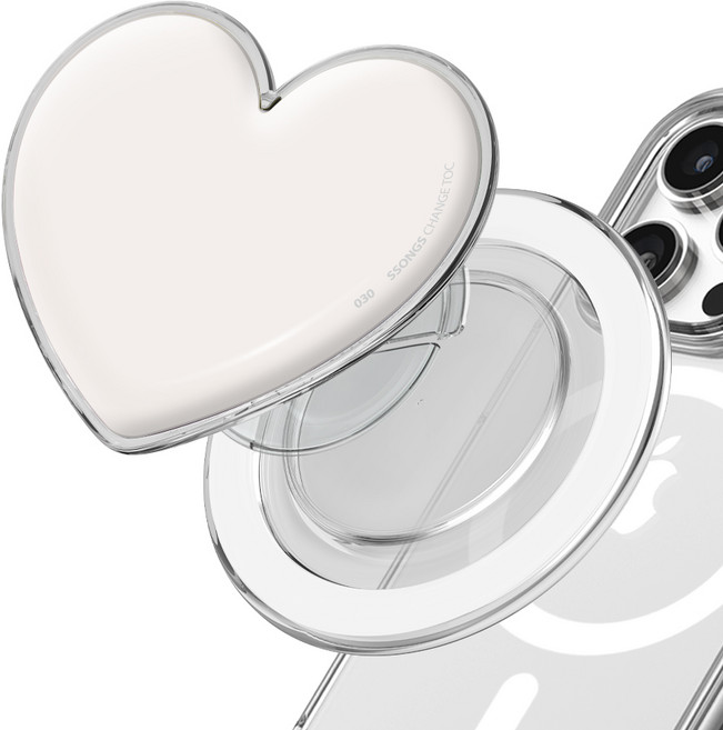 체인지톡 맥세이프 그립 스마트톡 홀더 휴대폰 자석 거치대, 하트 030 화이트 티타늄, 1개