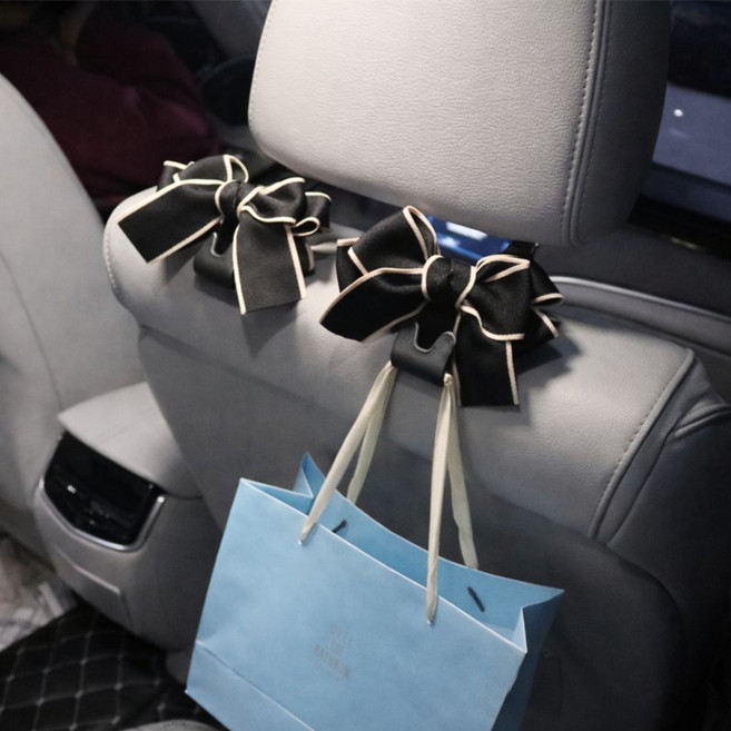 오토크루 다용도 차량용 리본 헤드레스트 행거 걸이, 블랙, 2개