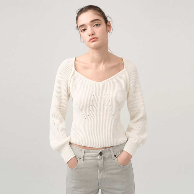 온앤온 여성용 스퀘어넥 크롭 니트 NEK4SP246