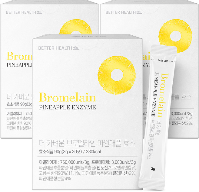 더존건강 배럴헬스 더 가벼운 브로멜라인 파인애플 효소 30p, 90g, 3개