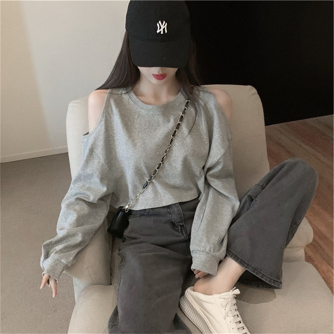 I'M MONG 女款 Cropped 長袖露肩短版T恤