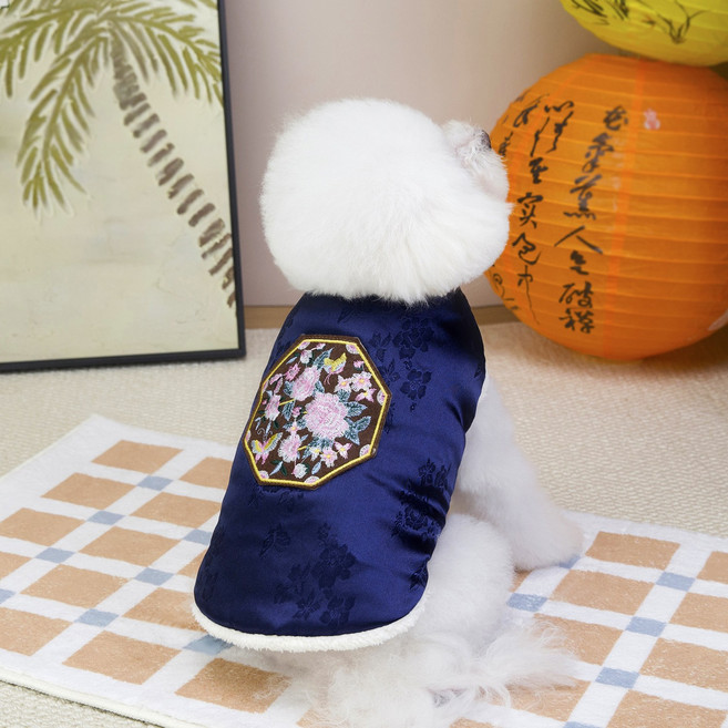 코코스튜디오 반려동물 한복 설날 추석 할매 코코 궁중 털 조끼, 1개, 네이비