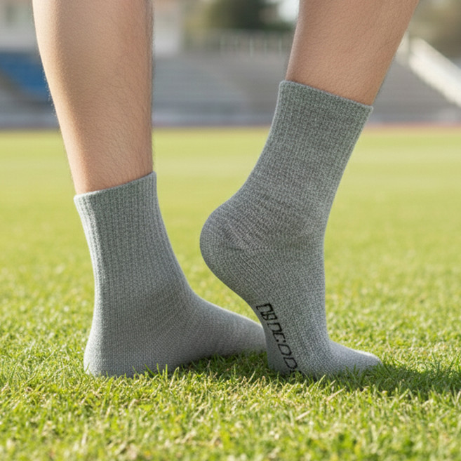 크로커다일 남성용 이중 쿠션 런닝 스포츠 중목 양말 6켤레, 그레이, 6개