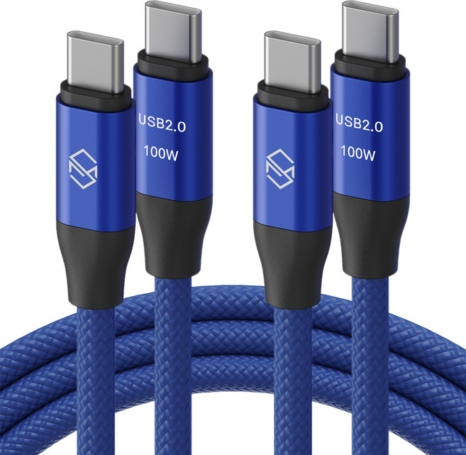 신지모루 C타입-C타입 E Marker 칩 100W PD 초고속충전 케이블, 2m, 블루, 2개