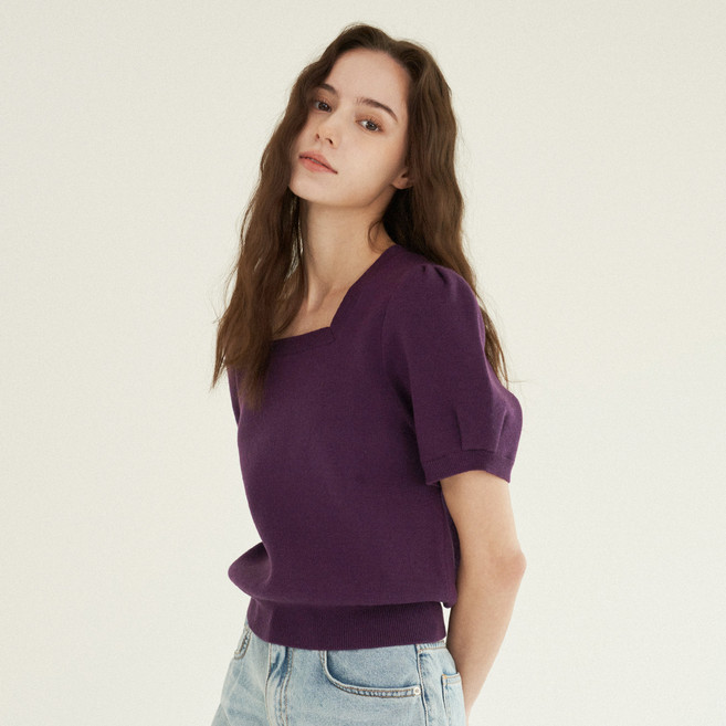 210에디트 여성용 스퀘어넥 퍼프 슬리브 니트 ZE2SW642