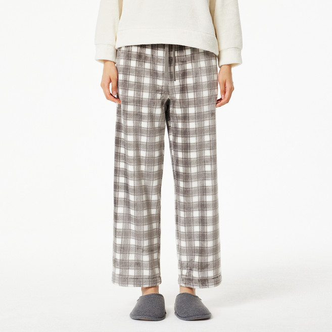 JAJU 여성용 극세사 체크 파자마 팬츠