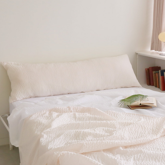 포홈 핸드메이드 젤라또 듀라론 냉감서커 사각 빅 바디필로우 커버, 피치베이지