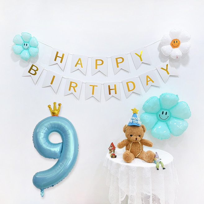 파티공구 왕관숫자 생일파티 세트 9, 연블루, 1세트