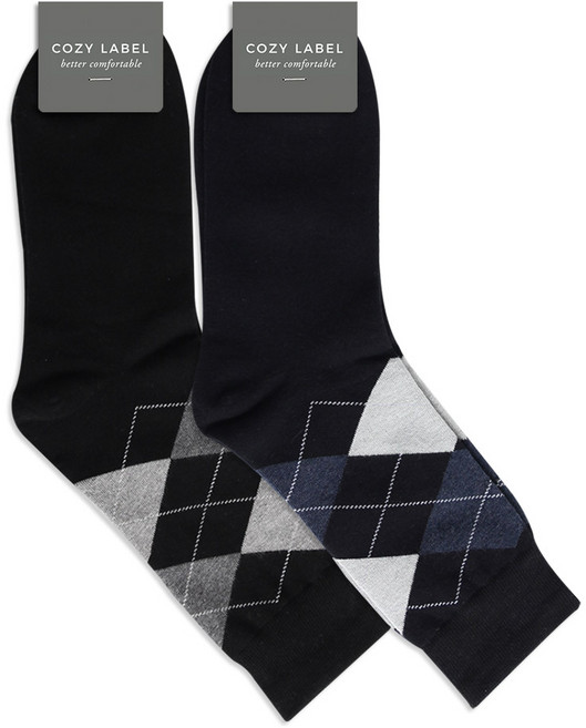 코지라벨 남성용 에브리웨어 고급 아가일 긴목 정장 양말 2켤레