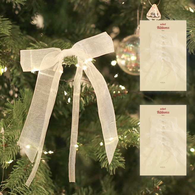 이플린 벨벳 쉬폰 완성리본 10P, 화이트_쉬폰, 1세트